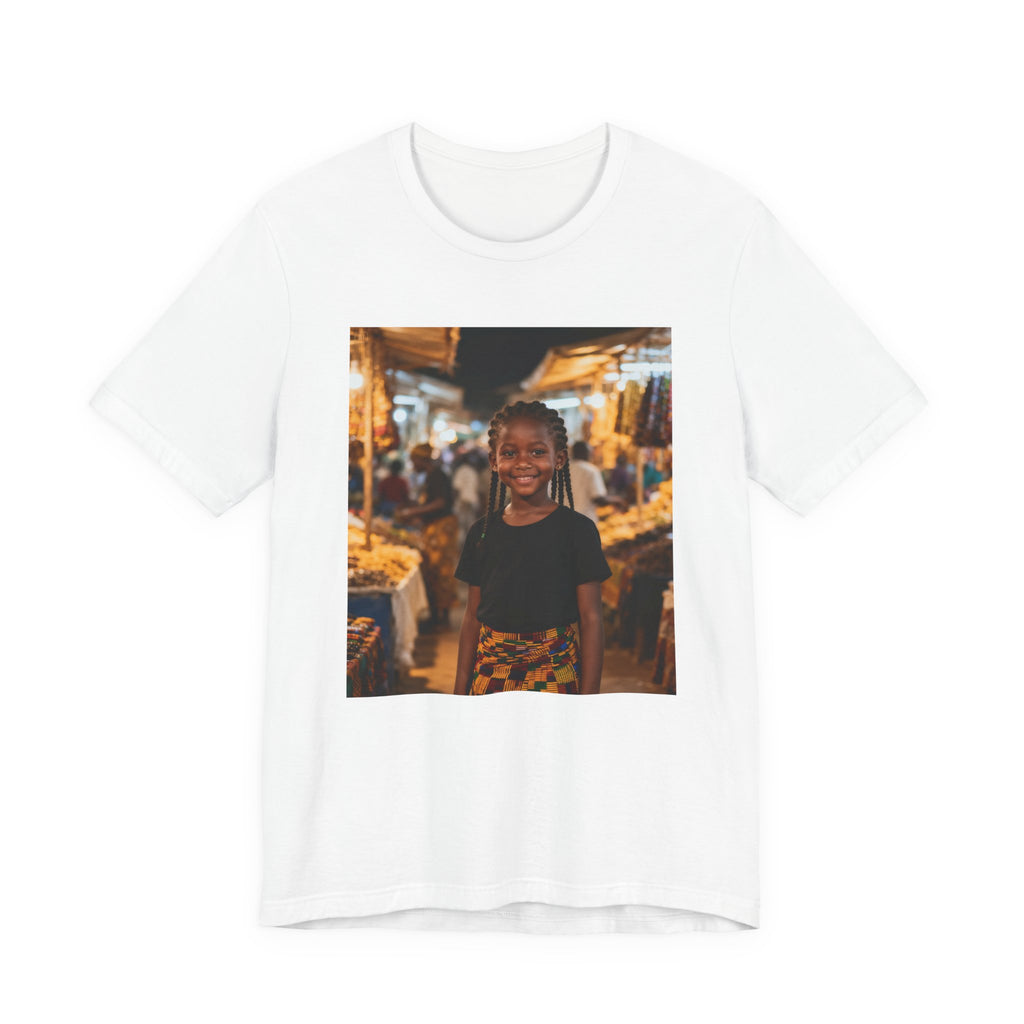 Photo Print T‑Shirt — Smiling Girl Market Street Photograph Tee
