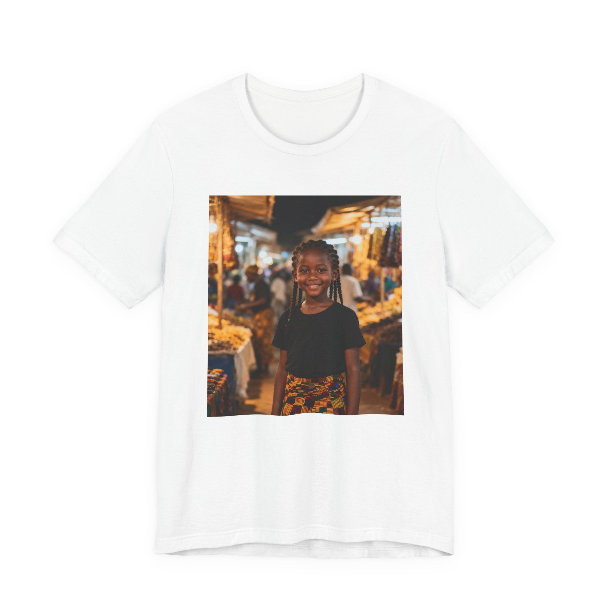 Photo Print T‑Shirt — Smiling Girl Market Street Photograph Tee