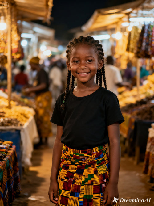 Photo Print T‑Shirt — Smiling Girl Market Street Photograph Tee